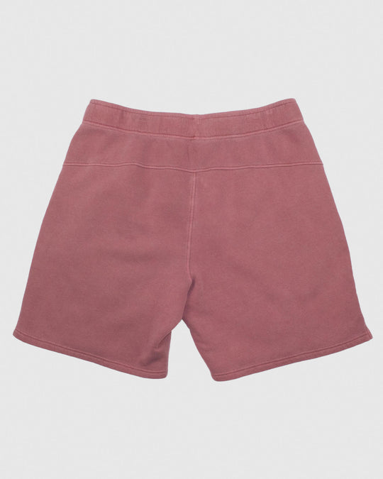 Back of crimson-colored men's sweat shorts#color_crimson