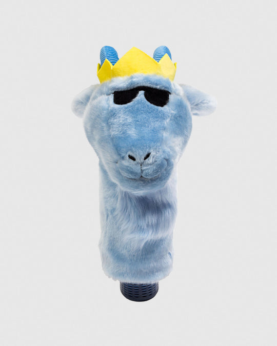 Driver cover - design is blue goat with crown and sunglasses