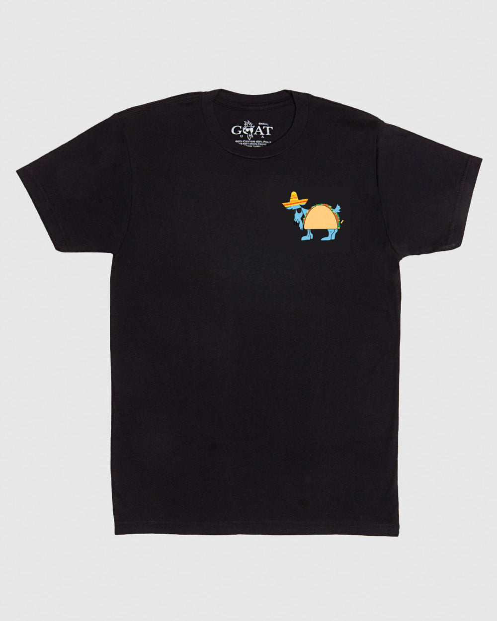 Front of black Taco GOAT T-Shirt