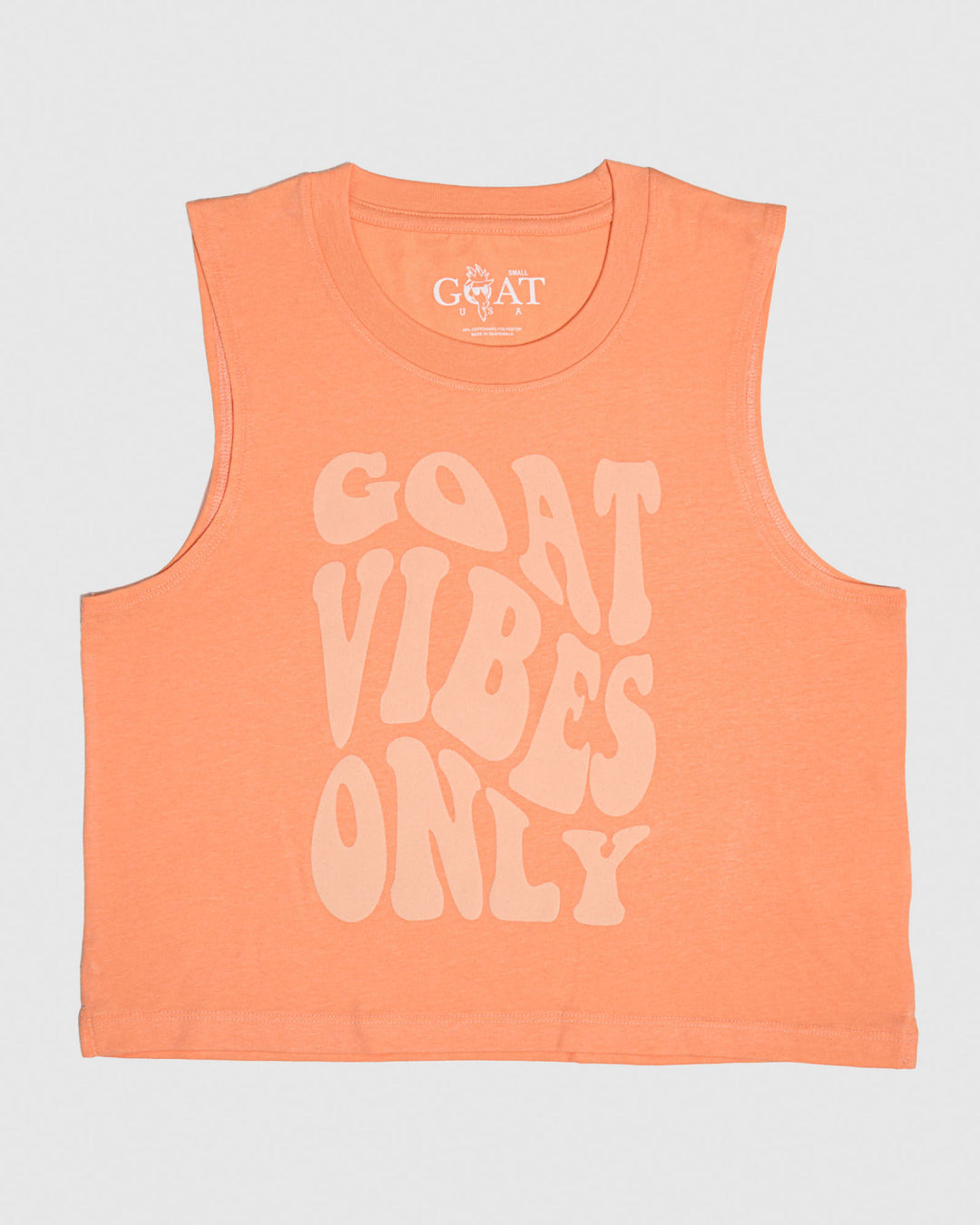 Peach Cream tank top with light-orange text that reads "GOAT VIBES ONLY"#color_peach-cream