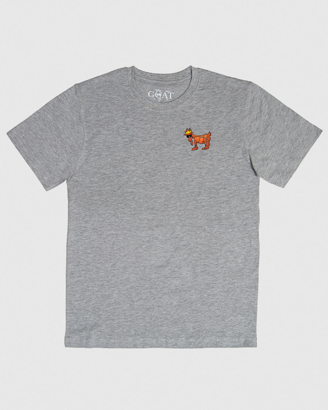 Front of gray t-shirt with left chest basketball goat graphic#color_gray