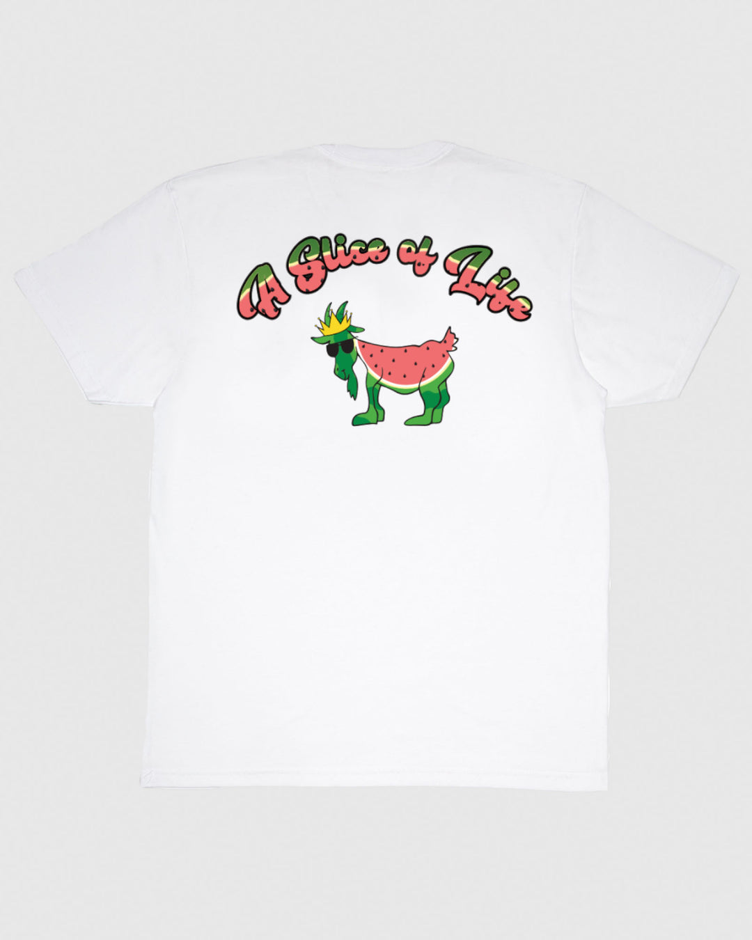(Back)White T-Shirt with watermelon goat graphic
