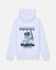 White hoodie with a blue goat wearing a New York Yankees uniform and a stadium design above.