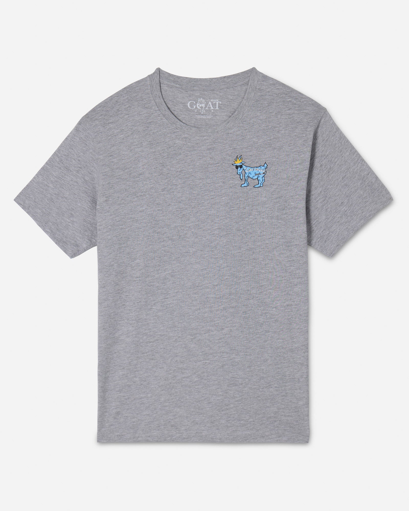 (Front)Gray T-Shirt with left chest lacrosse goat graphic