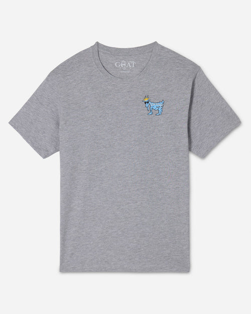 (Front)Gray T-Shirt with left chest lacrosse goat graphic
