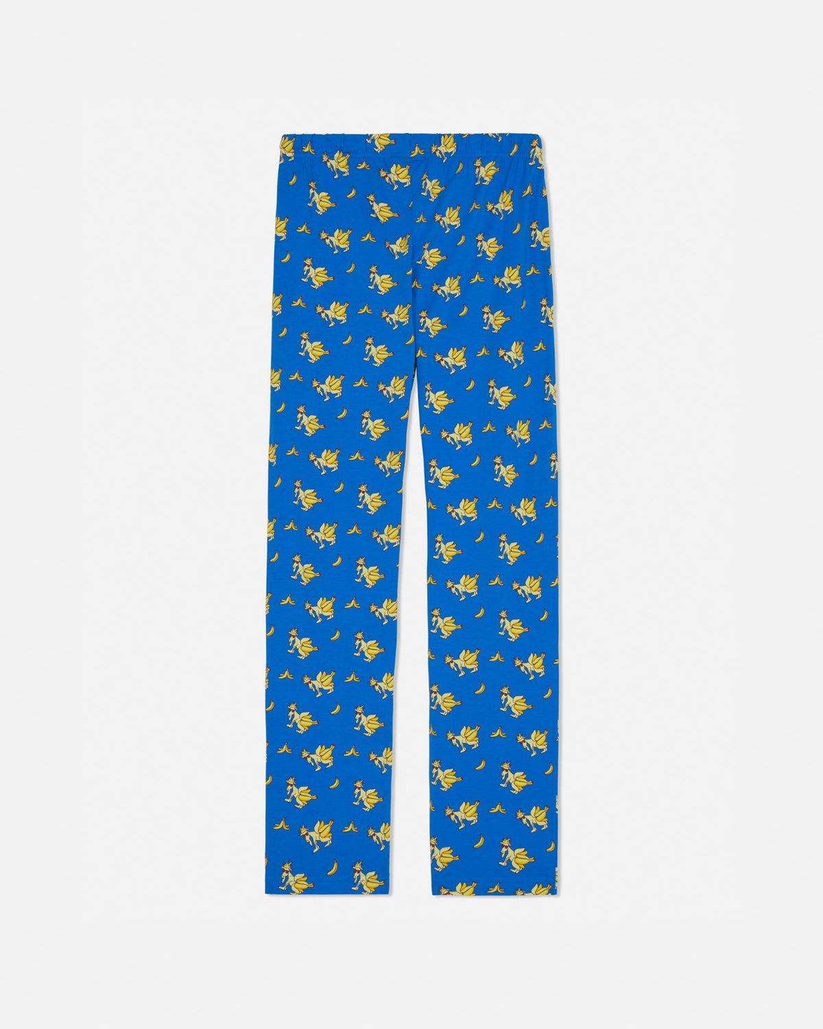 Blue pajamas with banana goat pattern on a white background