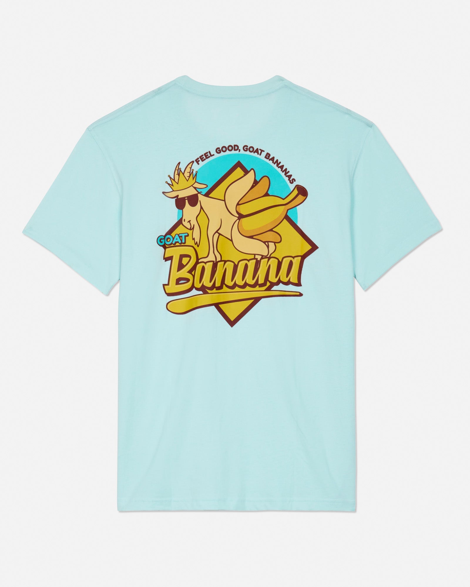 Back of ice blue banana t-shirt with banana goat design