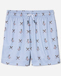 Front of gray mesh shorts with baseball goat print