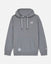 Front of gray hoodie with baseball goat left-chest logo