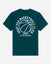 A dark teal green short-sleeve t-shirt with a white graphic print on the back featuring a basketball and the text 'GOAT USA BASKETBALL CLUB' and 'be the greatest'.