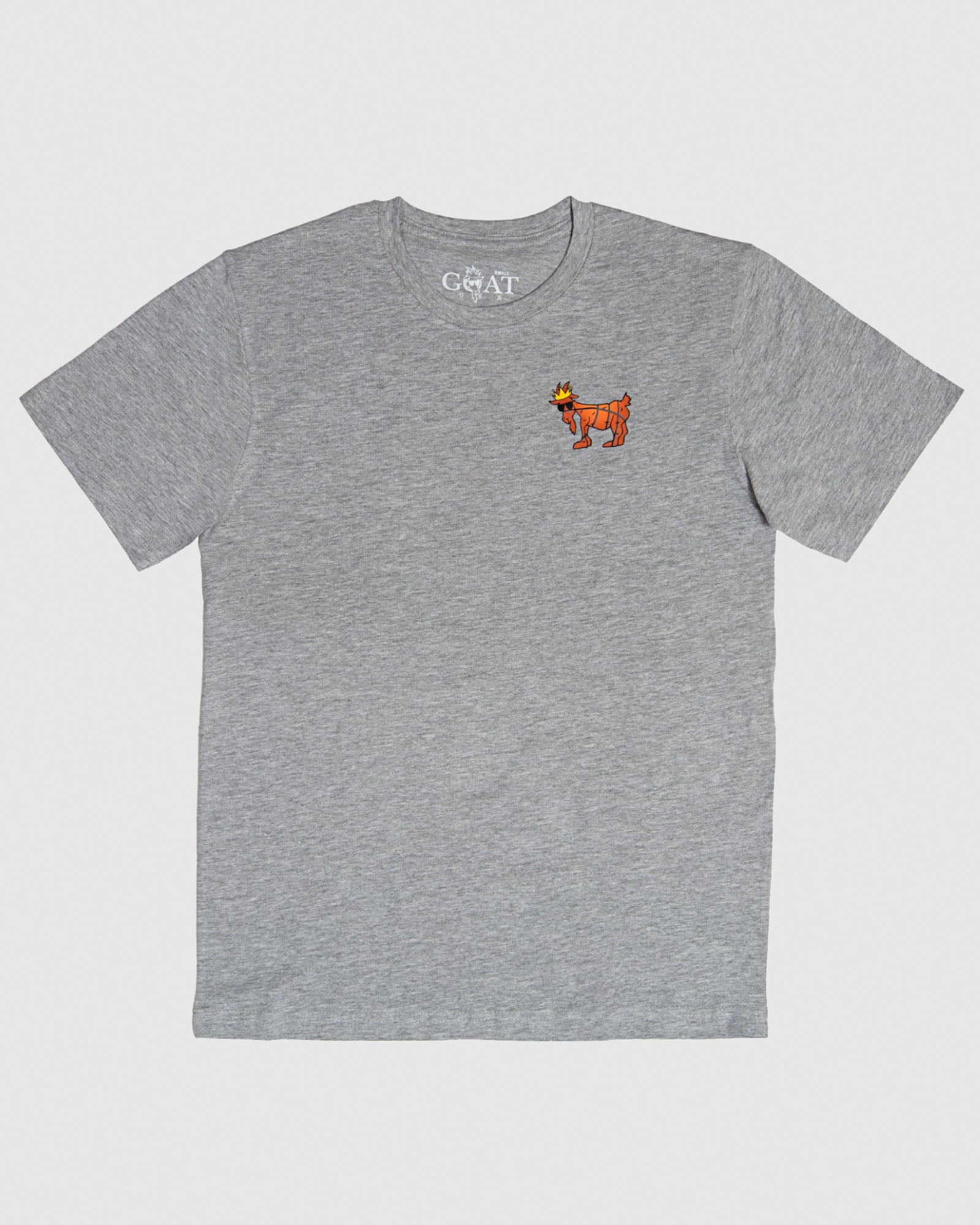 Front of gray t-shirt with left chest basketball goat graphic#color_gray