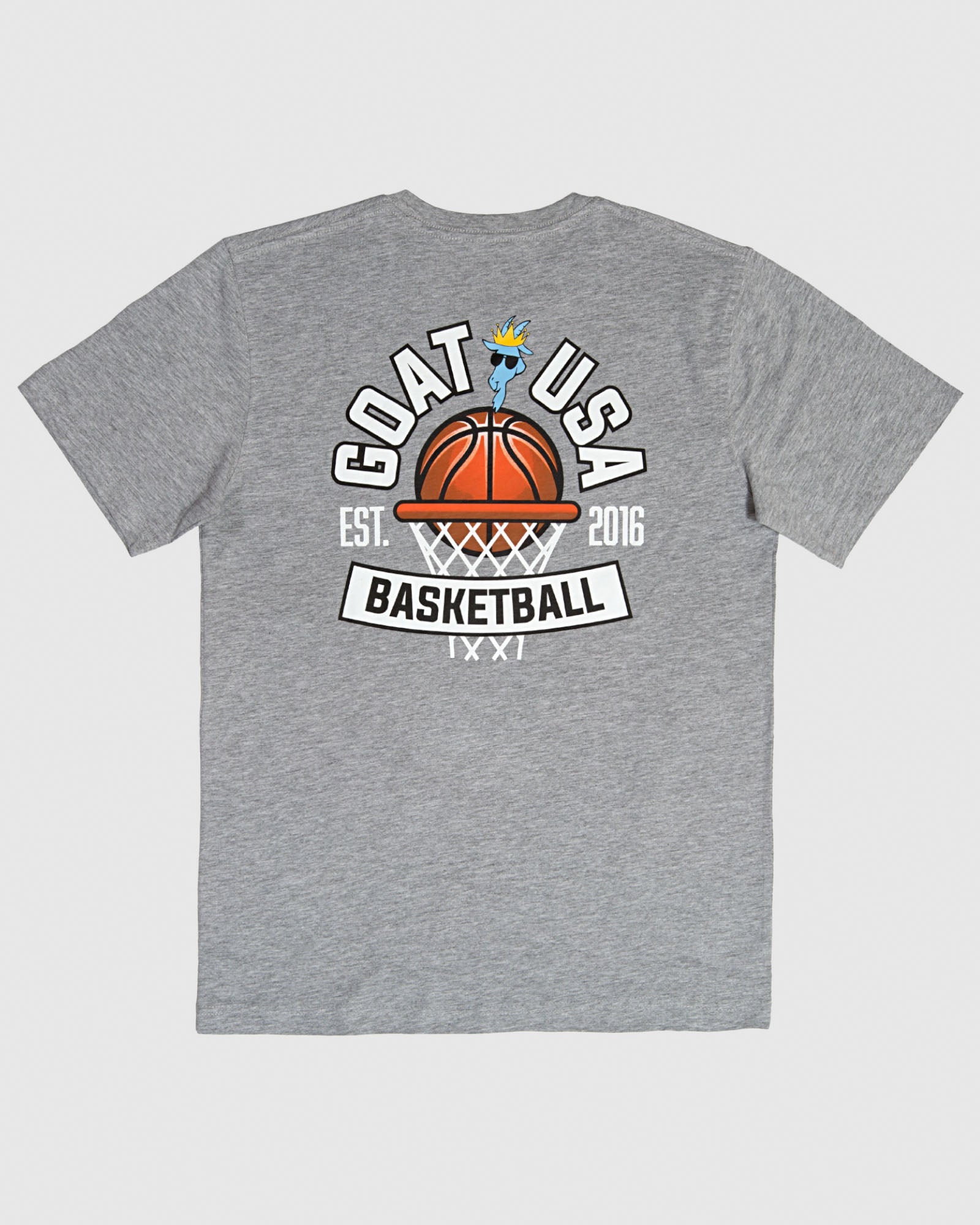 Back of gray t-shirt with design that reads 