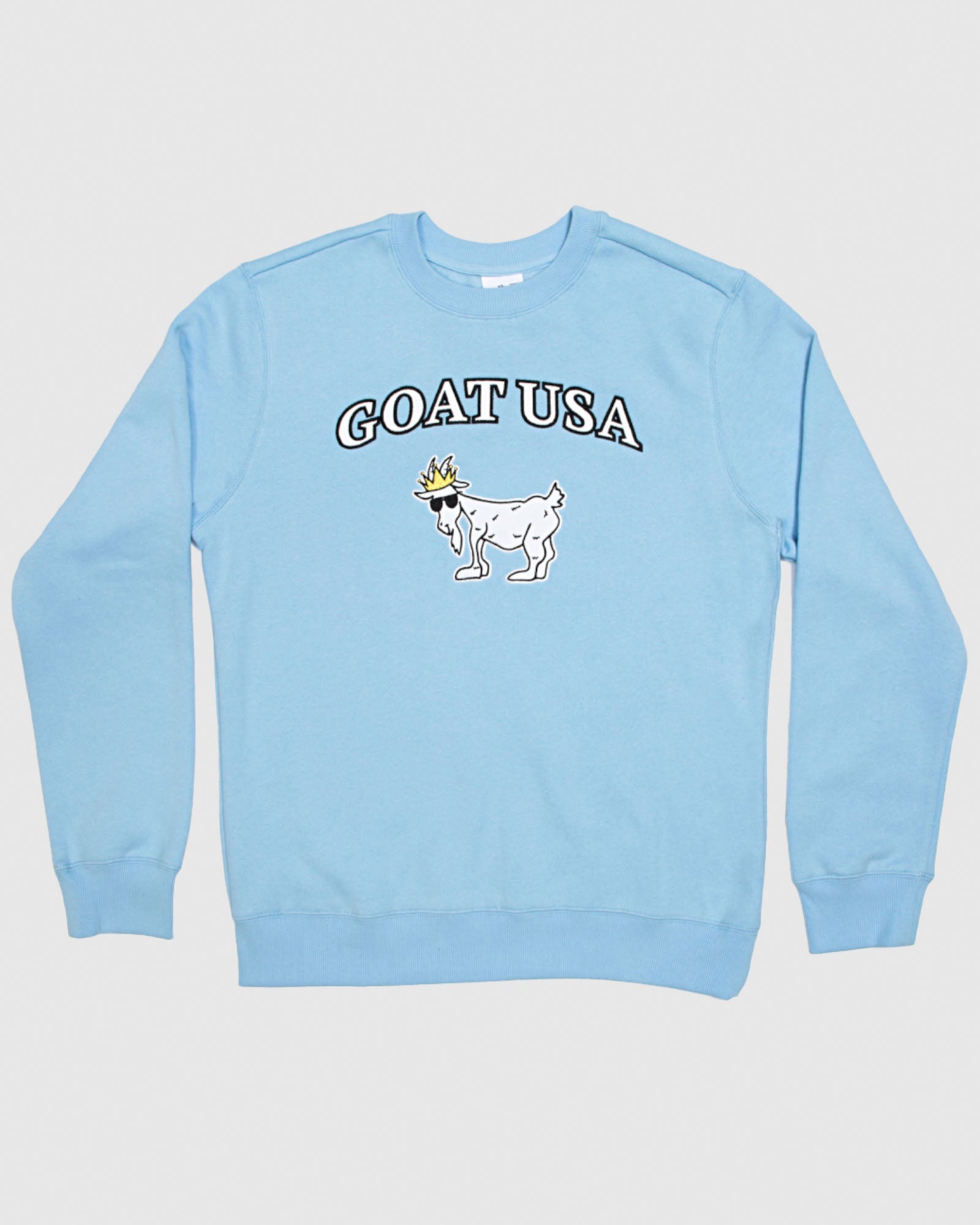 (Front)Carolina Blue crewneck with big goat graphic#color_carolina-blue