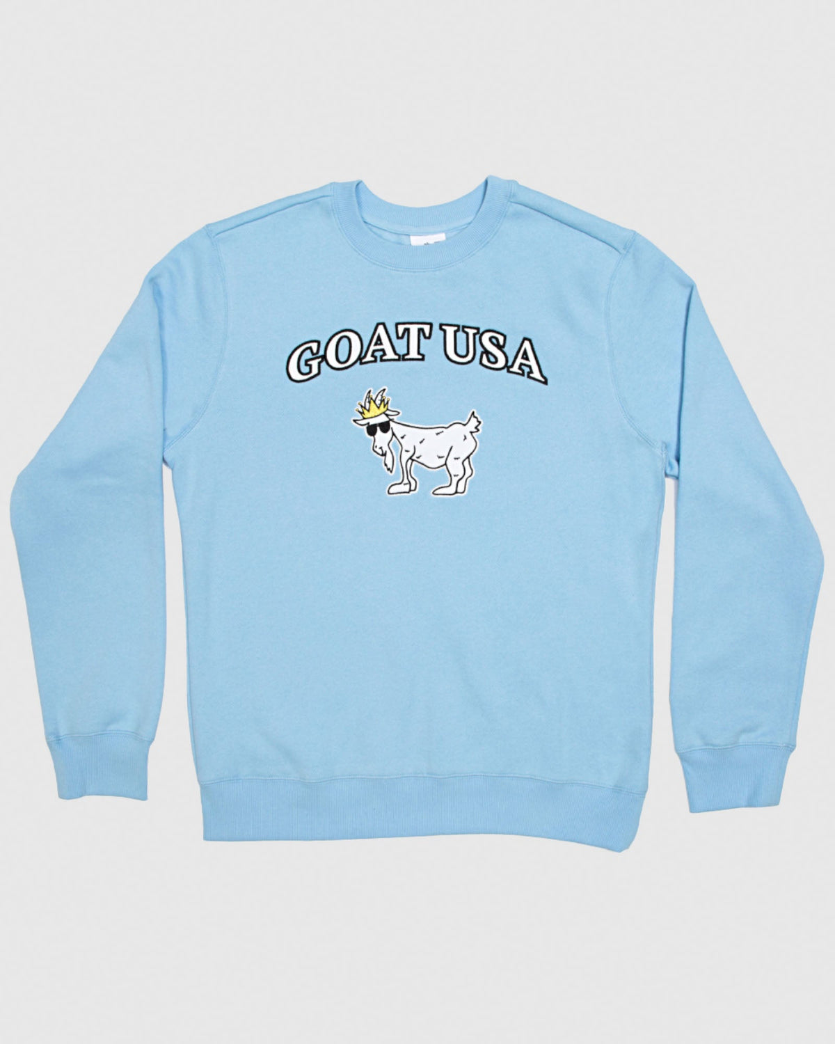 (Front)Carolina Blue crewneck with big goat graphic#color_carolina-blue