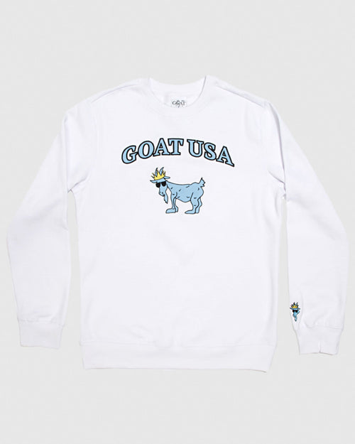 (Front)White crewneck with big goat graphic#color_white