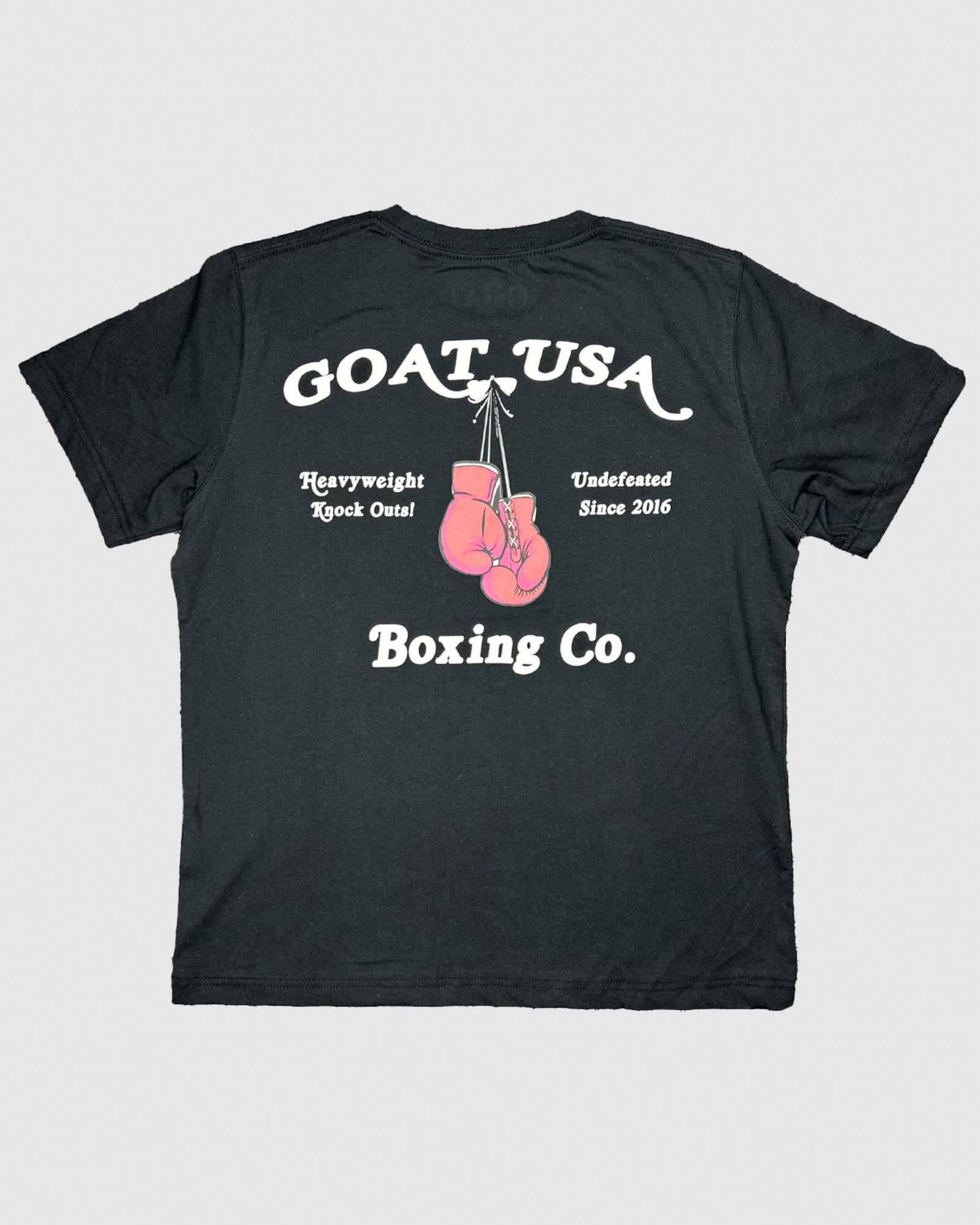 Black t-shirt with hanging boxing gloves