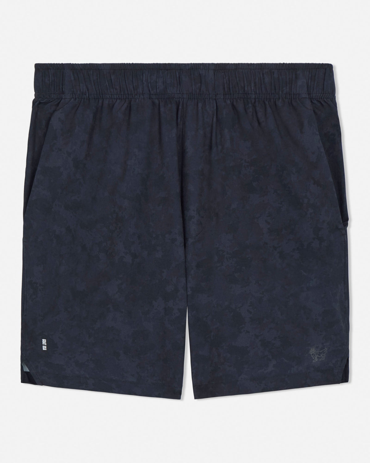 Black camo shorts with a subtle pattern on a white background#color_black-camo