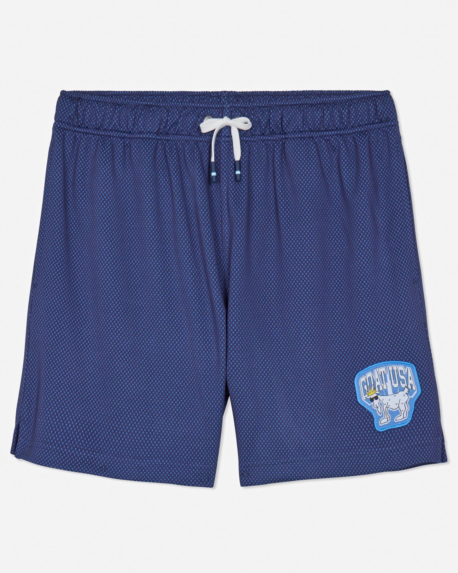 Front of navy men's dot mesh shorts#color_navy