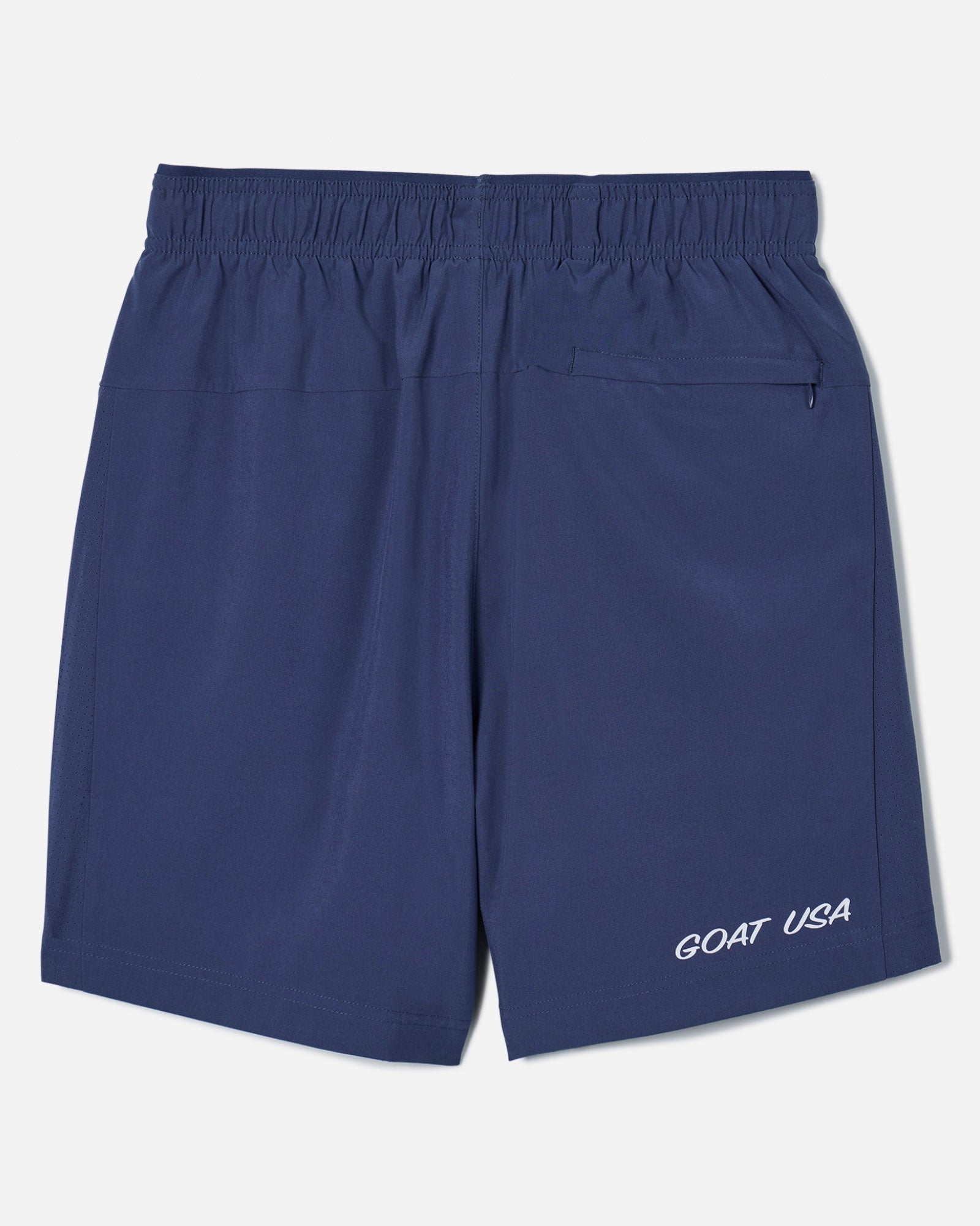 Back of navy lined athletic shorts