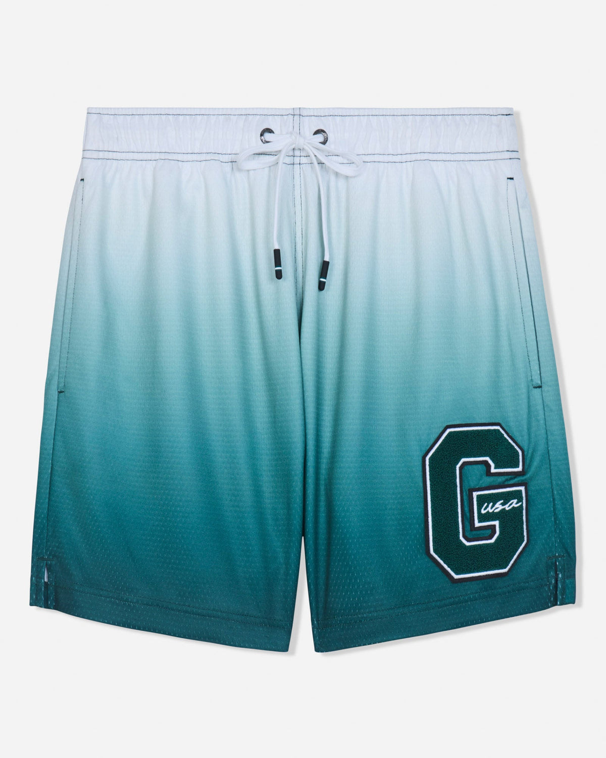 Front of sage fade mesh shorts#color_sage