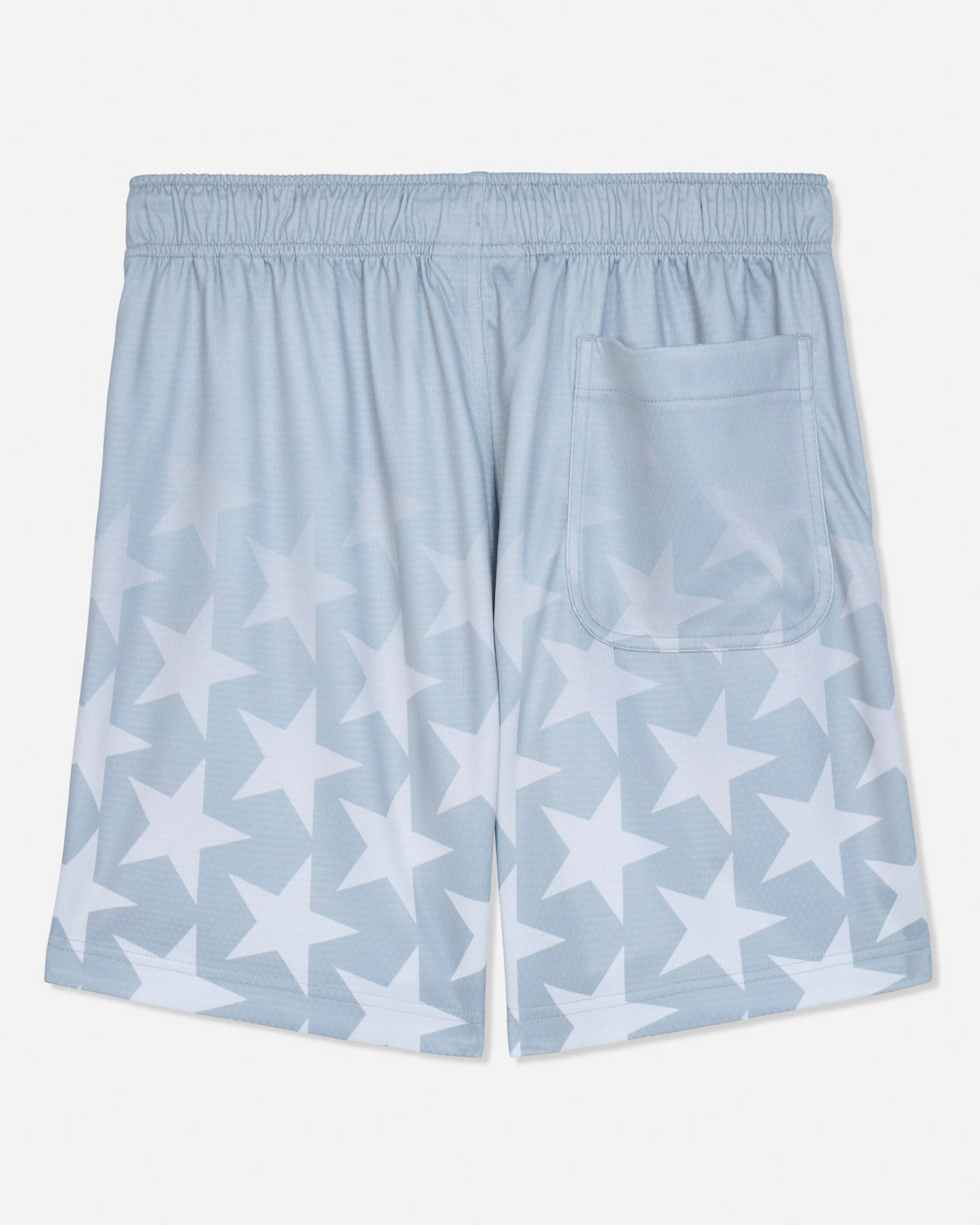 Back of gray mesh shorts with a star pattern#color_gray