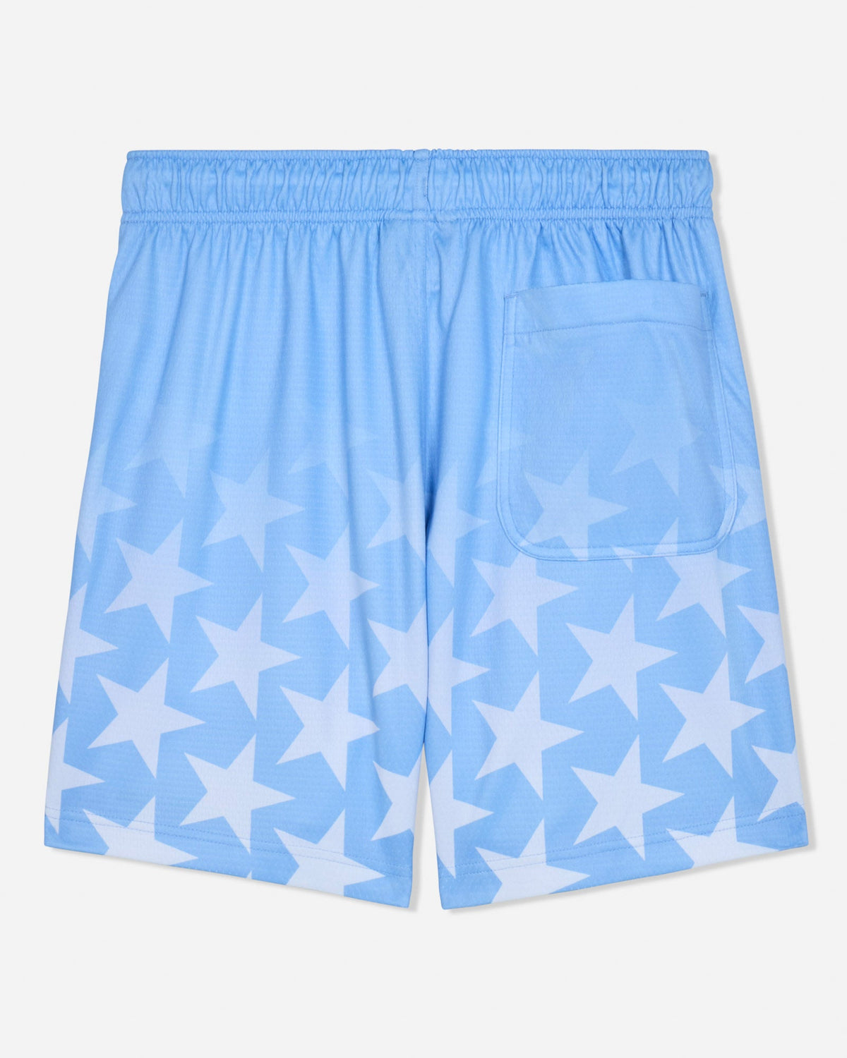 Back of carolina blue mesh shorts with a star pattern