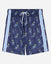 Front of navy mesh shorts with blue goat and hockey design