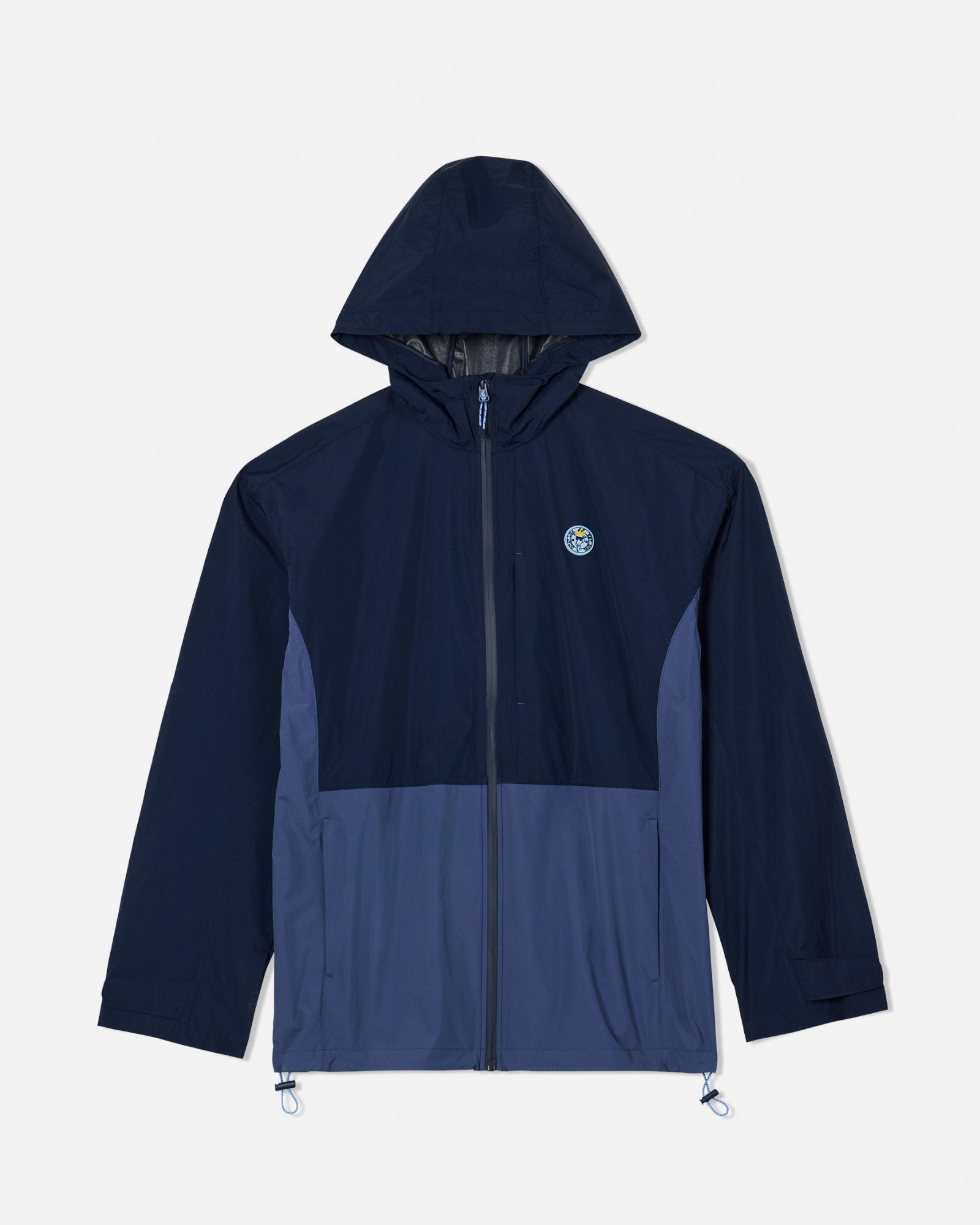 Front of navy windbreaker laid down
