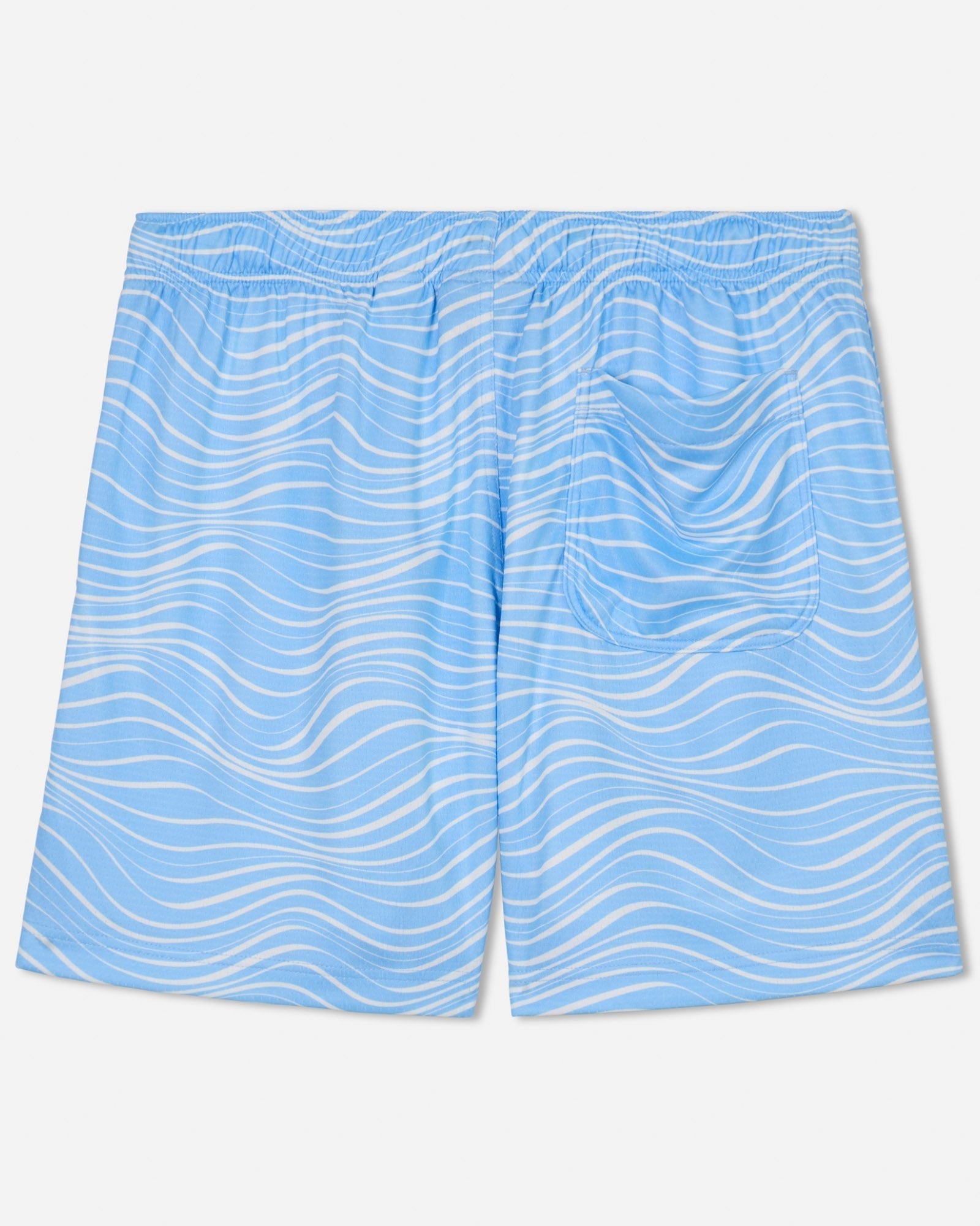 Back of carolina blue mesh shorts with wave design#color_carolina-blue