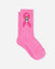 Pink socks with the Breast Cancer Awareness logo and a white goat