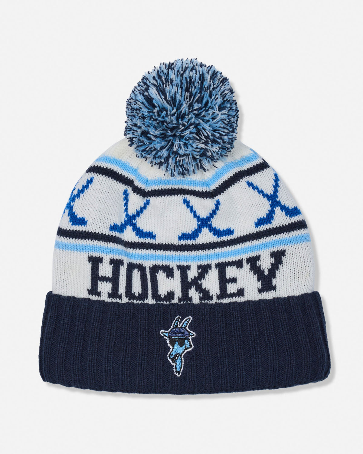 Bucket Head Hockey Sticks Pom Pom Beanie