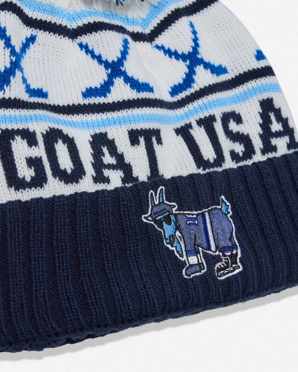 Bucket Head Hockey Sticks Pom Pom Beanie