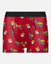 Red boxer briefs with burger and fries pattern on a white background