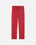 Red pajama pants with burger & fries pattern on a white background