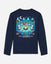 Navy long-sleeve shirt with a colorful graphic on the back against a light gray background