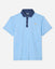 Front of carolina-blue colored polo with cash money pattern