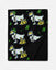 A black plush throw blanket featuring a repeating pattern of white goats wearing gold crowns and sunglasses, carrying yellow money bags, with green dollar sign accents.