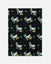 A rectangular black fleece blanket featuring a repeating pattern of white Scottish terriers wearing gold collars and green hats, with green dollar signs.