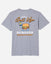 Back of gray t-shirt with Chuck the GOAT dressed as a cheeseburger