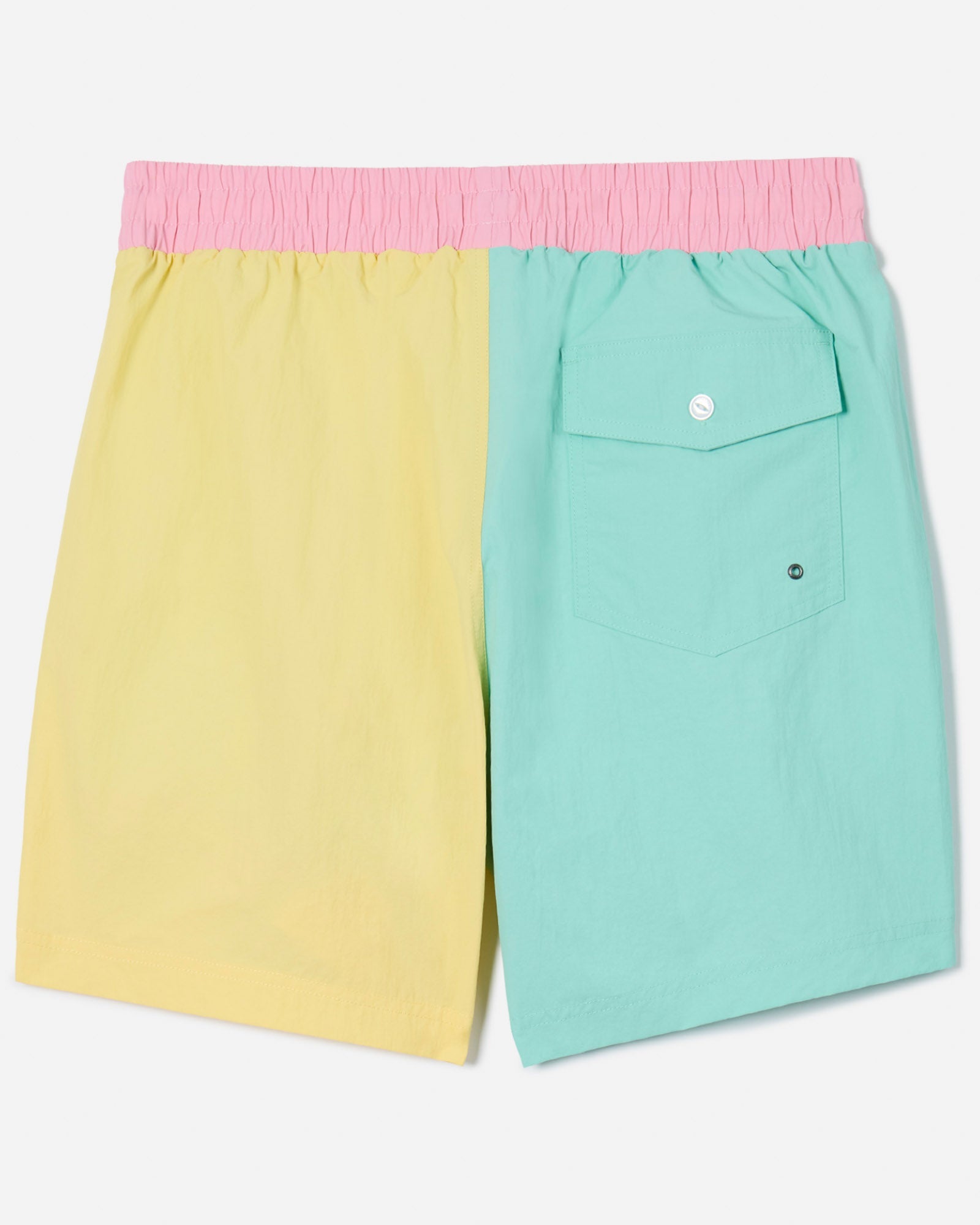 Back of color block bathing suit