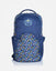 Front of navy backpack with all-over-goat pattern