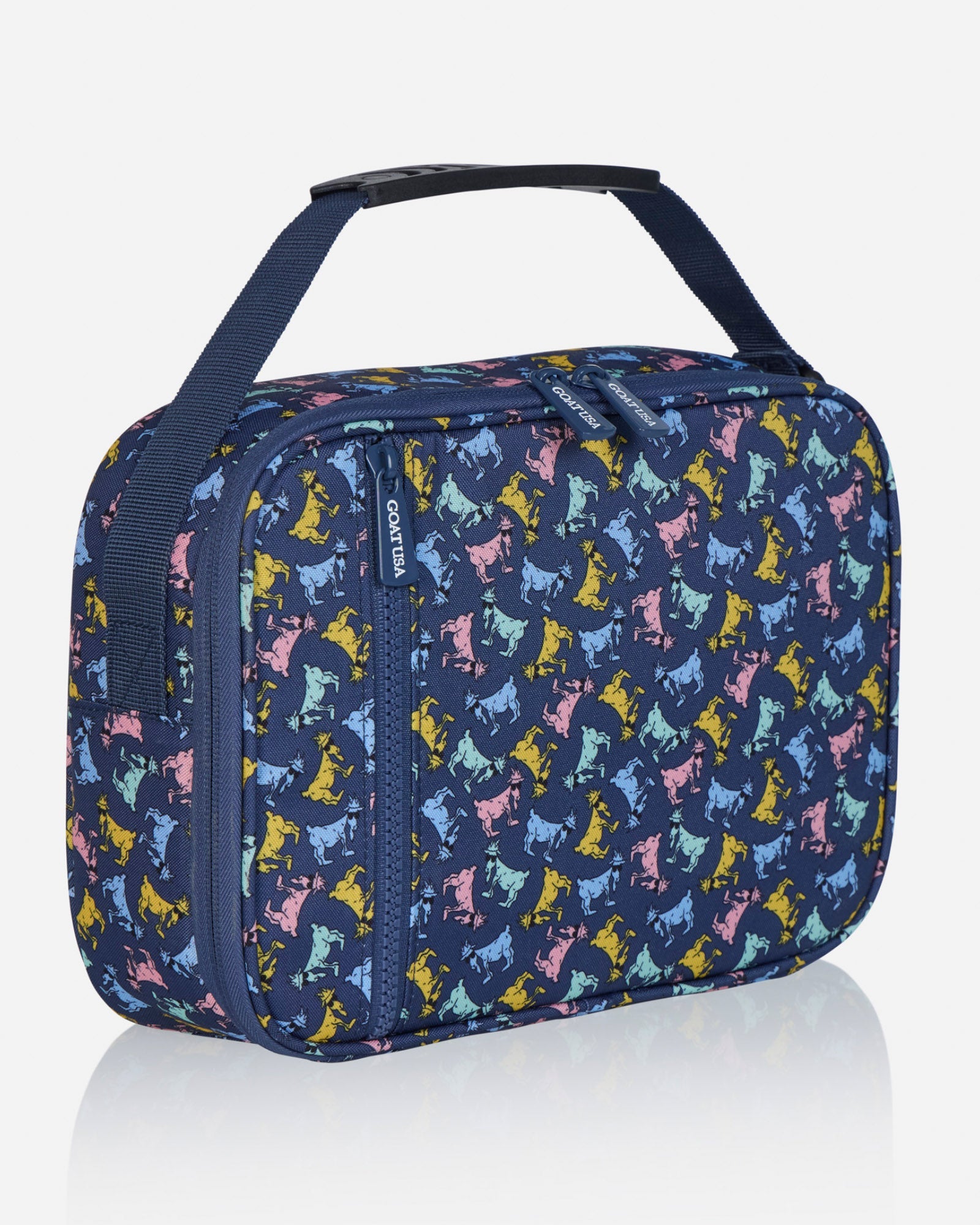 Angled view of all over goat lunchbox
