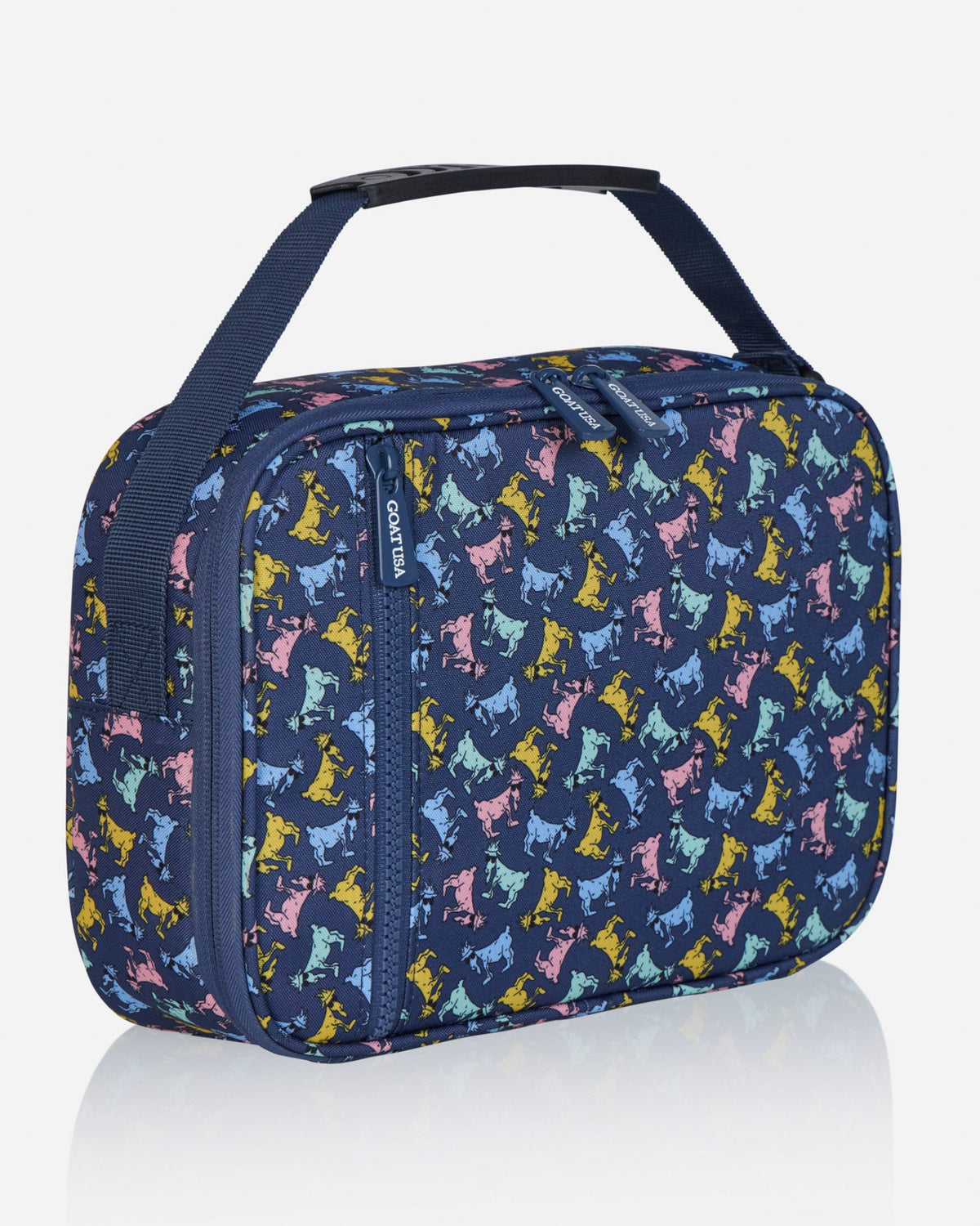 Angled view of all over goat lunchbox