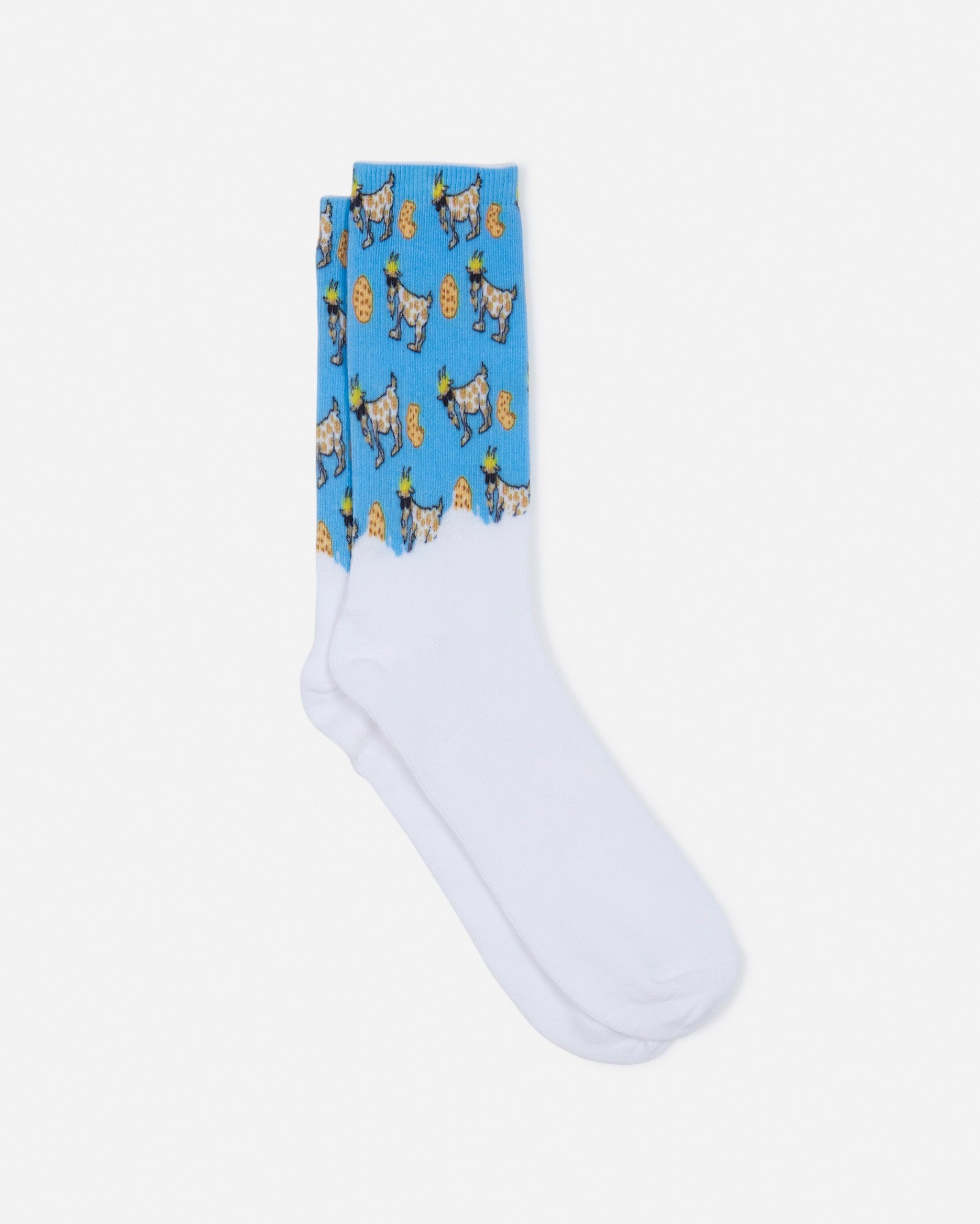 Laid out socks with cookie goat design
