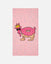 Towel with a pink donut goat design on a pink background with blue sprinkles