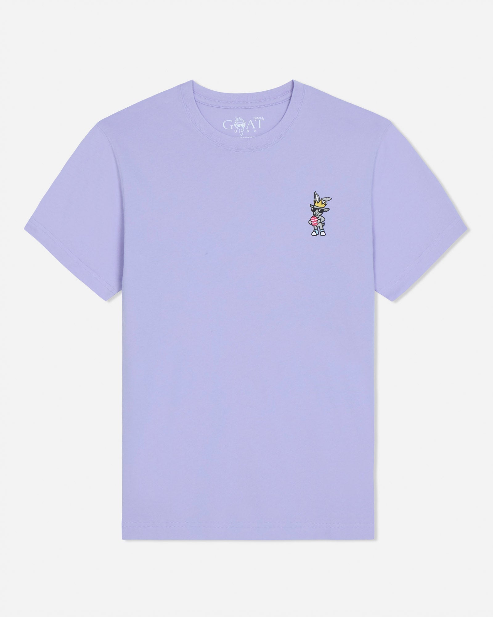 Light purple t-shirt with a small graphic on a white background