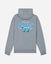 Gray hoodie with a graphic design on the back against a light gray background#color_gray