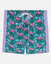 Tropical patterned shorts with pink flamingo design on a white background