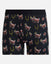 Black boxer briefs with football goat pattern on a light gray background