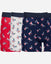 Three pairs of boxer briefs with American flag pattern on a light gray background